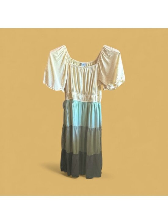 Dresses & Skirts - Boho Tiered Maxi Dress in Cream and Blue
